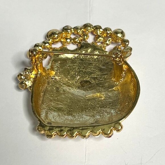 VTG Enamel Gold Tone Santa Rhinestones Christmas Holiday Brooch Pin 2"x2.25" - Picture 5 of 10